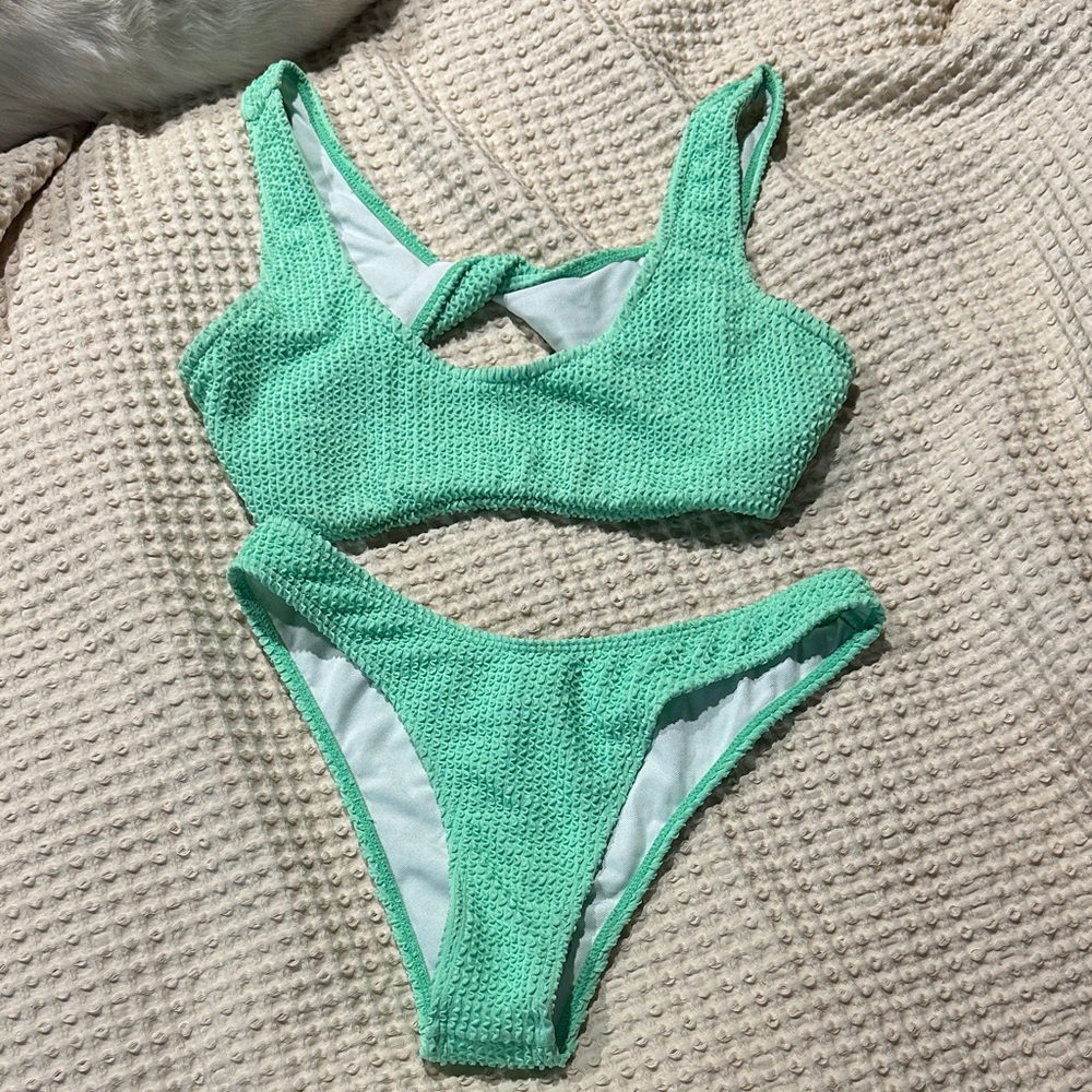 SHEIN Mint Green Textured Two-Piece Bikini